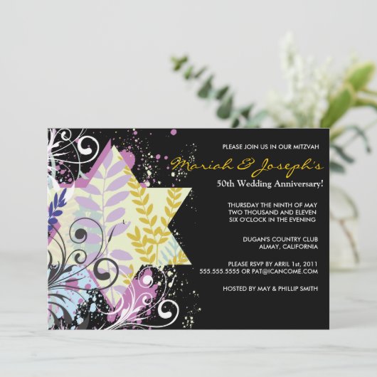 Uitnodiging voor Star Jewish Wedding Jubileum Part (Staand voorkant)