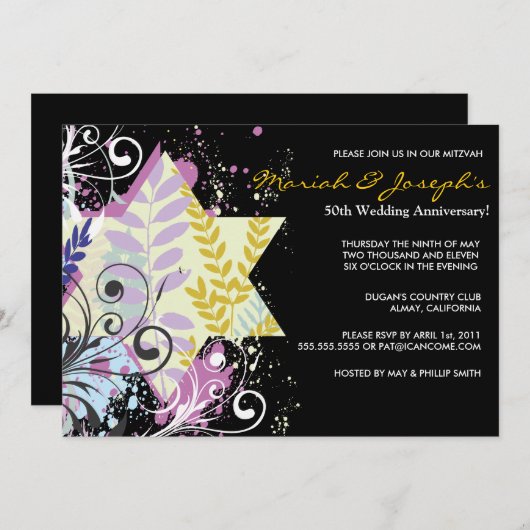 Uitnodiging voor Star Jewish Wedding Jubileum Part (Voorkant / Achterkant)