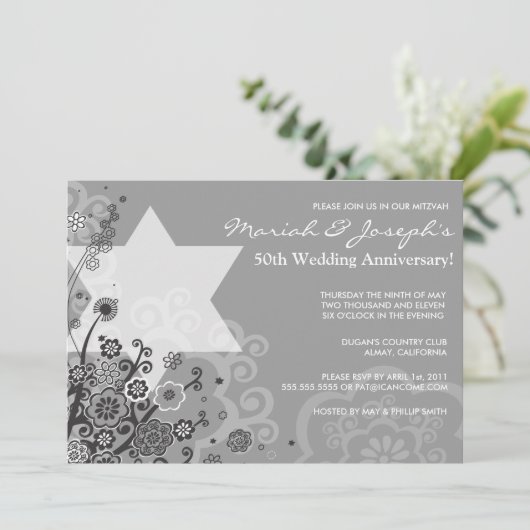 Uitnodiging voor Star Jewish Wedding Jubileum Part (Staand voorkant)