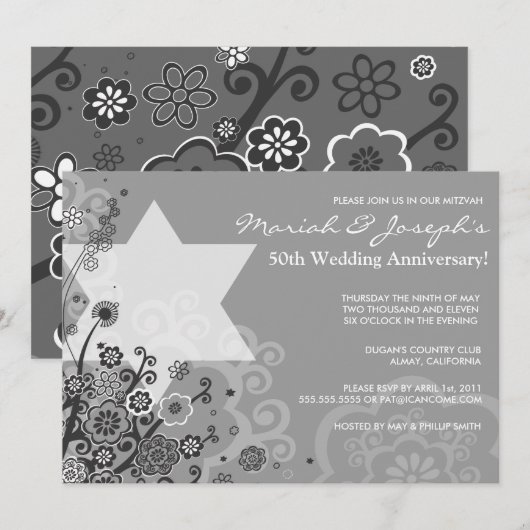 Uitnodiging voor Star Jewish Wedding Jubileum Part (Voorkant / Achterkant)