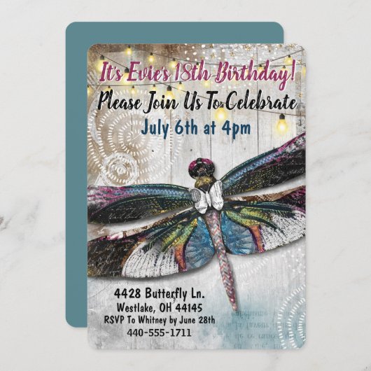 Uitnodiging voor stargazer Dragonfly-partij (Voorkant / Achterkant)