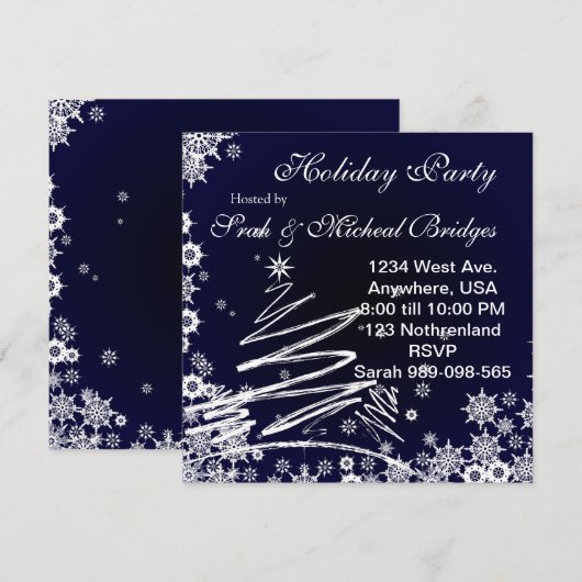 Uitnodiging voor Starry Snowy Night Holiday Party (Voorkant / Achterkant)