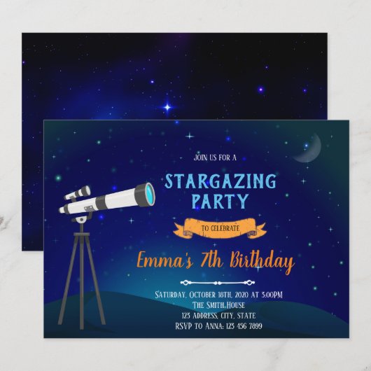 Uitnodiging voor startende verjaardagsfeestjes (Voorkant / Achterkant)