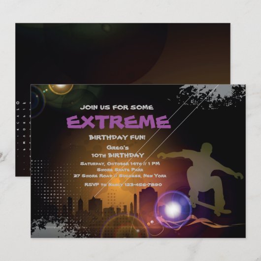 Uitnodiging voor stedelijke skateboarder (Voorkant / Achterkant)