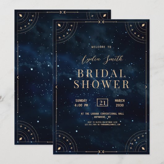 Uitnodiging voor sterrenhemel bruidsfeest hemelthe (Voorkant / Achterkant)