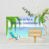Uitnodiging voor strand- en oceaanverjaardag (Staand voorkant)