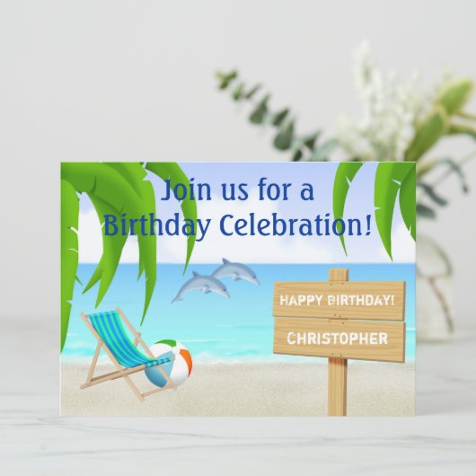 Uitnodiging voor strand- en oceaanverjaardag (Staand voorkant)