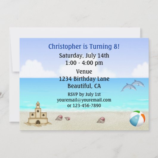 Uitnodiging voor strand- en oceaanverjaardag (Achterkant)