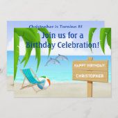 Uitnodiging voor strand- en oceaanverjaardag (Voorkant / Achterkant)