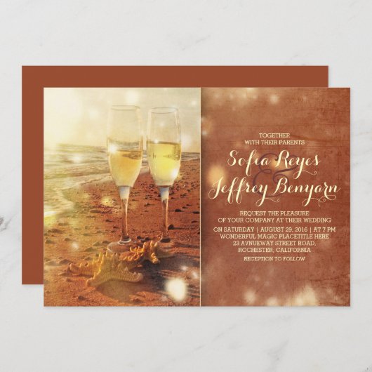  uitnodiging voor strandbruiloft (Voorkant / Achterkant)