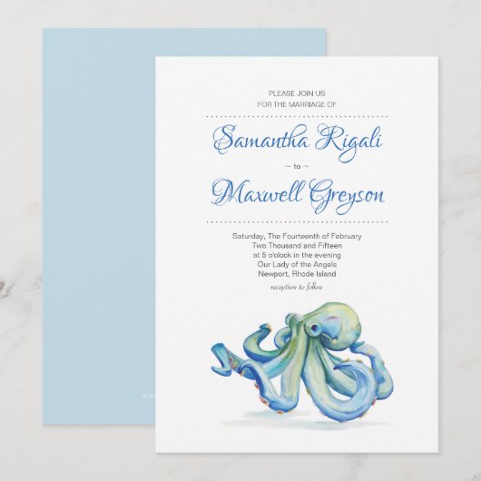 Uitnodiging voor strandbruiloft, Octopus (Voorkant / Achterkant)