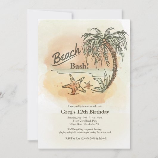 Uitnodiging voor strandfeest (Voorkant)