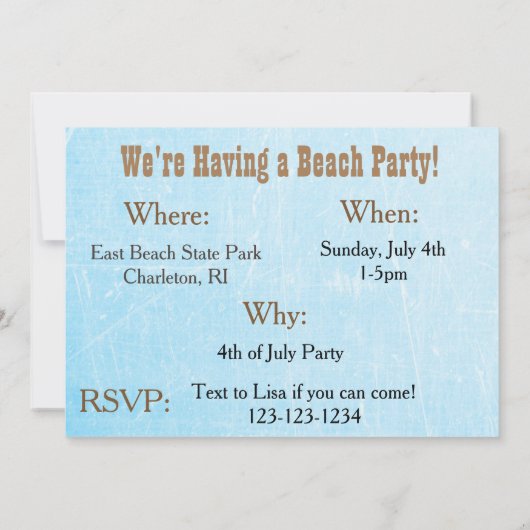 Uitnodiging voor strandfeest kan worden gepersonal (Achterkant)