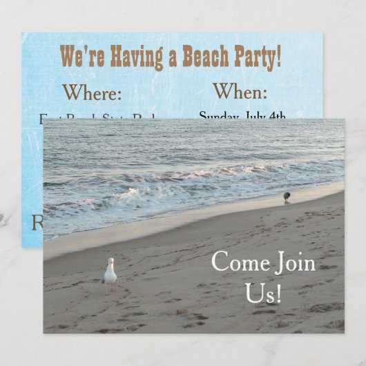 Uitnodiging voor strandfeest kan worden gepersonal (Voorkant / Achterkant)