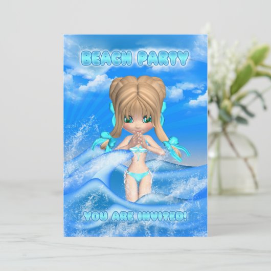 uitnodiging voor strandfeest - leuk strandfeest in (Staand voorkant)
