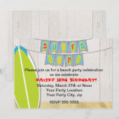 Uitnodiging voor strandfeest met surfen surfs up (Voorkant / Achterkant)