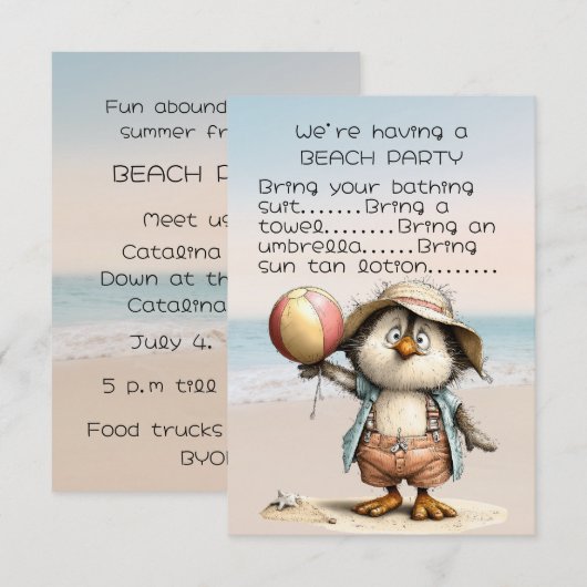 Uitnodiging voor strandfeest met vrienden (Voorkant / Achterkant)
