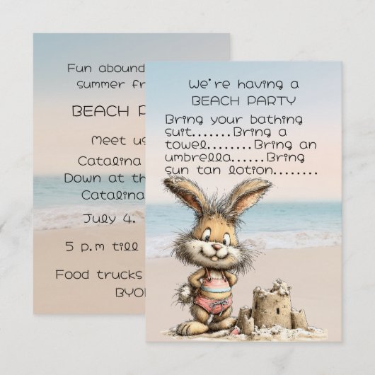 Uitnodiging voor strandfeest met vrienden (Voorkant / Achterkant)