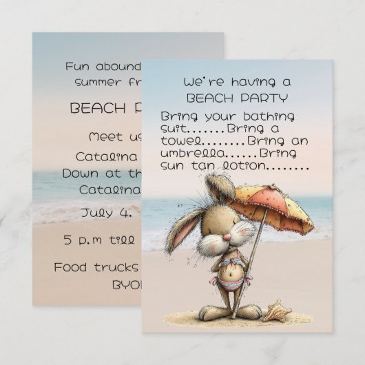 Uitnodiging voor strandfeest met vrienden (Voorkant / Achterkant)