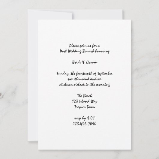 Uitnodiging voor strandloungebanket na de bruiloft (Achterkant)