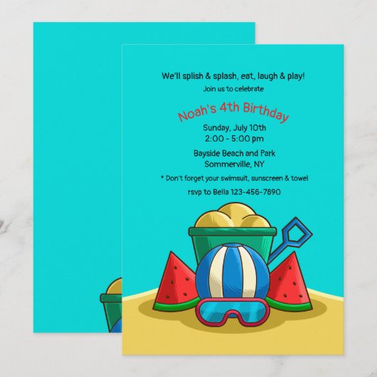 Uitnodiging voor strandspelen (Voorkant / Achterkant)