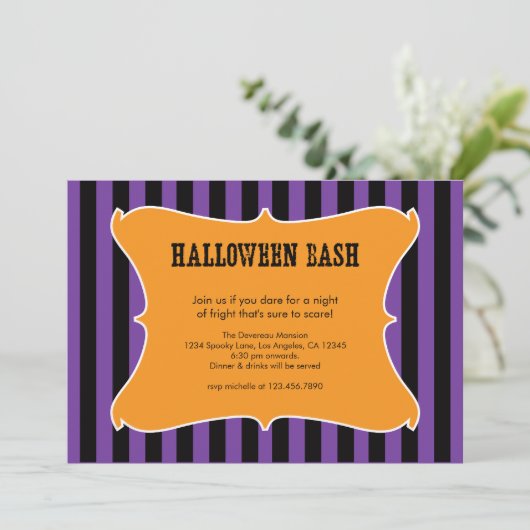 Uitnodiging voor Striped Halloween Party (Staand voorkant)
