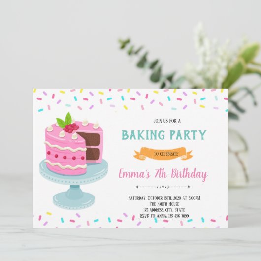 Uitnodiging voor strooicakefeestje (Staand voorkant)