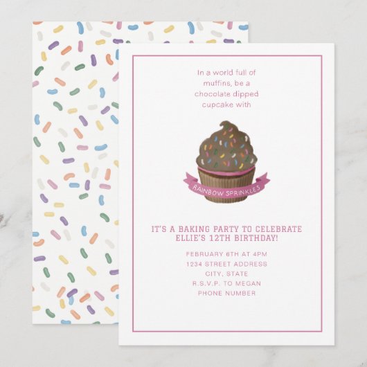 Uitnodiging voor strooigoed- en cupcake bakfeestje (Voorkant / Achterkant)