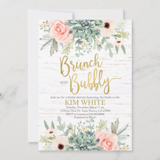 Uitnodiging voor succulenten bruidsmeisjes brunch (Voorkant)