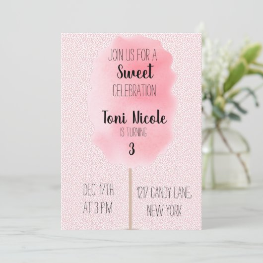 Uitnodiging voor suikerspin (Staand voorkant)