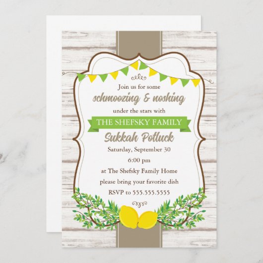 Uitnodiging voor Sukkah Potluck Sukkot (Voorkant / Achterkant)