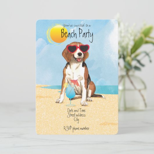 Uitnodiging voor Summer Beagle Beach Party (Staand voorkant)