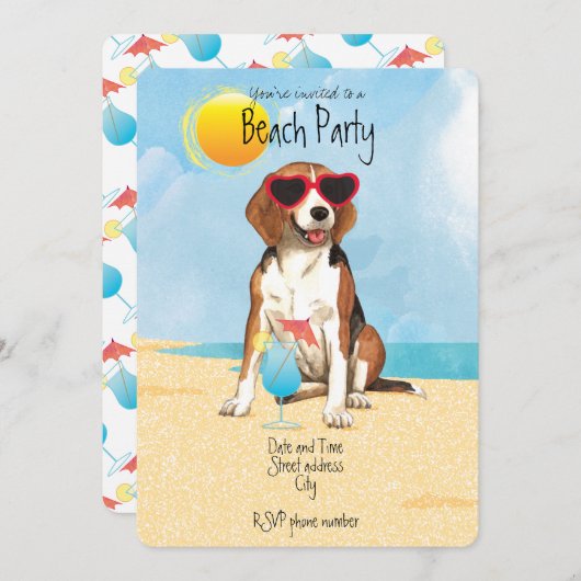 Uitnodiging voor Summer Beagle Beach Party (Voorkant / Achterkant)