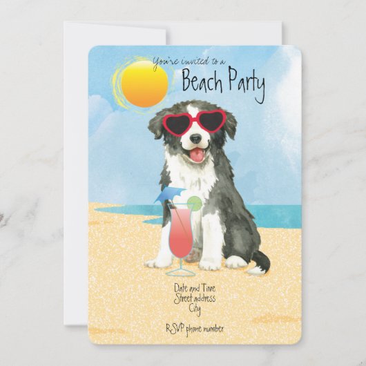 Uitnodiging voor Summer Border Collie Beach Party (Voorkant)