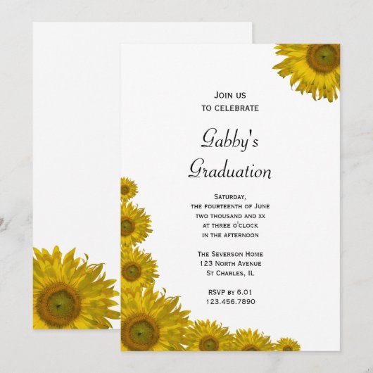 Uitnodiging voor Sunflower Edge-gradustrie (Voorkant / Achterkant)