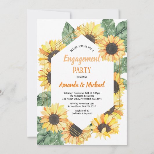 Uitnodiging voor Sunflower Engagement Party (Voorkant)