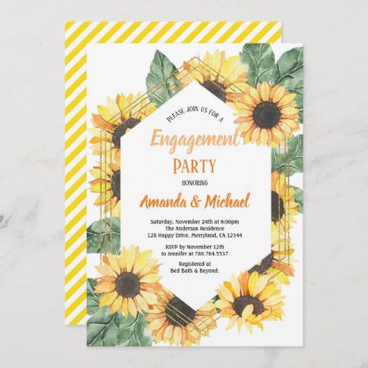 Uitnodiging voor Sunflower Engagement Party (Voorkant / Achterkant)