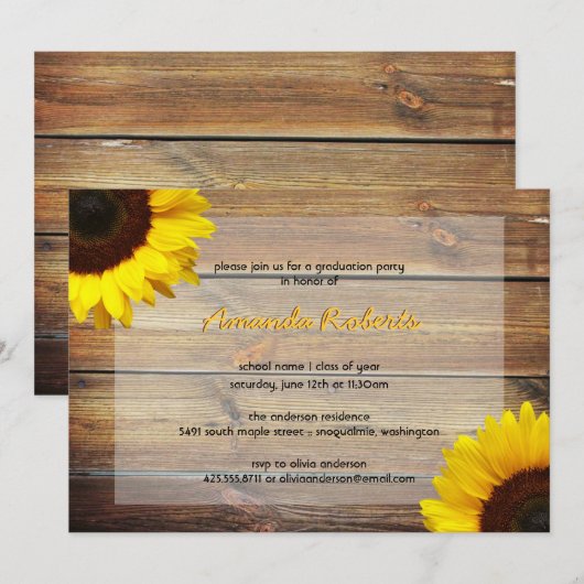 Uitnodiging voor Sunflower Graduation Party (Voorkant / Achterkant)