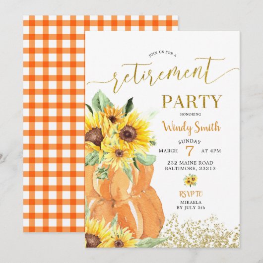 Uitnodiging voor Sunflower Pumpkin-Herfst (Voorkant / Achterkant)