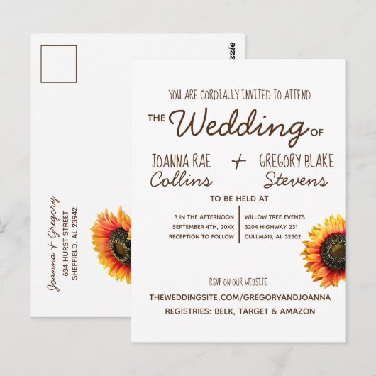 Uitnodiging voor Sunflower Weddenschap (Voorkant / Achterkant)