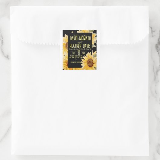 Uitnodiging voor Sunflower Weddenschap Vierkante Sticker (Tas)