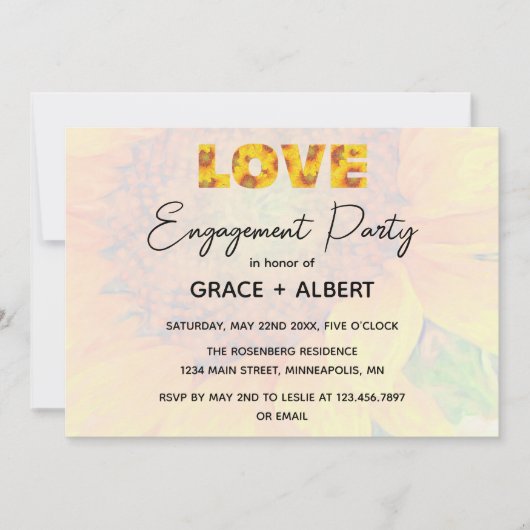 Uitnodiging voor Sunflower Yellow LOVE Engagement  (Voorkant)