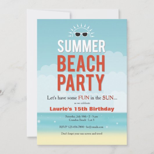 Uitnodiging voor Sunny Summer Beach Party (Voorkant)