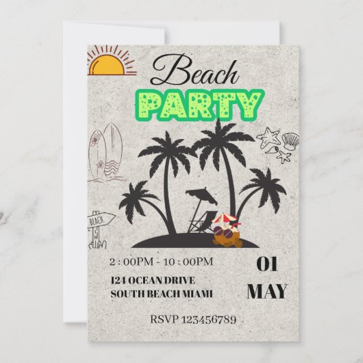 Uitnodiging voor Sunset Beach Feest (Voorkant)