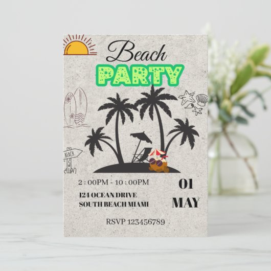 Uitnodiging voor Sunset Beach-feestje (Staand voorkant)