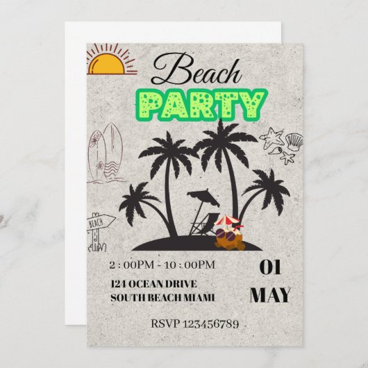 Uitnodiging voor Sunset Beach-feestje (Voorkant / Achterkant)