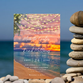 Uitnodiging voor Sunset Beach String Lights Weddin