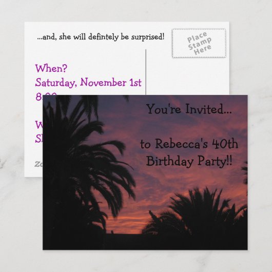 Uitnodiging voor Sunset Briefkaart (Voorkant / Achterkant)