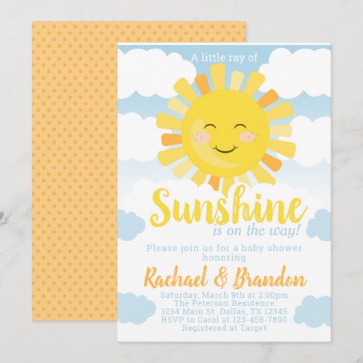 Uitnodiging voor Sunshine Baby shower (Voorkant / Achterkant)