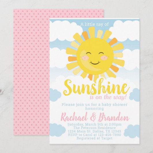 Uitnodiging voor Sunshine Baby shower (Voorkant / Achterkant)